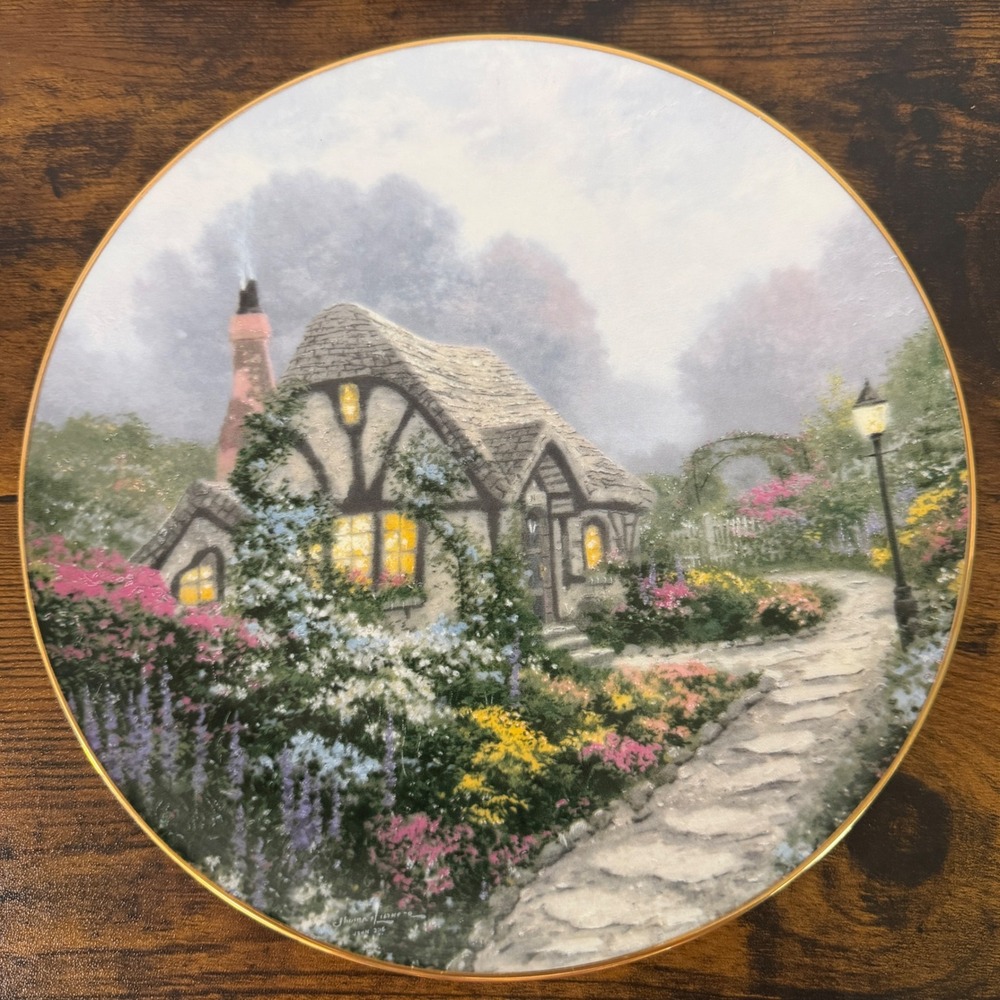 Thomas Kinkade Chandlers Cottage Collector Plate Knowles 1991 Garden Cottages